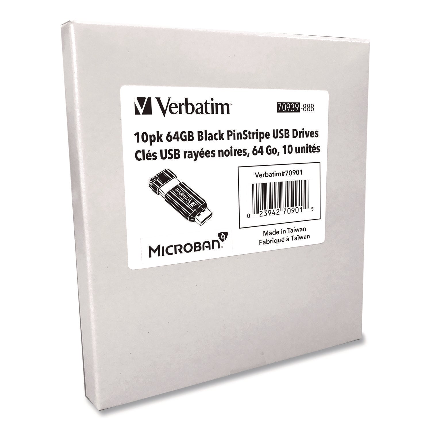 Microban 64GB PinStripe USB Flash Drive - Business 10pk - Black - 64 GB - USB 2.0 Type A - Black - 10 / Pack