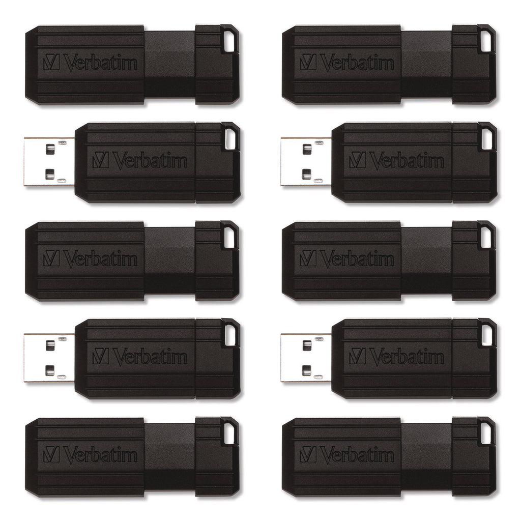 Microban 64GB PinStripe USB Flash Drive - Business 10pk - Black - 64 GB - USB 2.0 Type A - Black - 10 / Pack