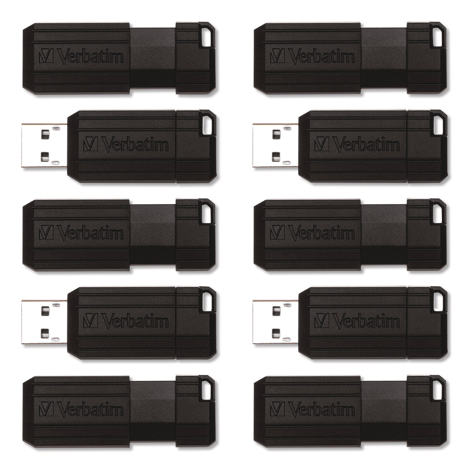 Microban 64GB PinStripe USB Flash Drive - Business 10pk - Black - 64 GB - USB 2.0 Type A - Black - 10 / Pack