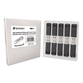 Microban 32GB PinStripe USB 3.2 Flash Drive Business Pack - 32 GB - USB 3.2 (Gen 1) Type A - Black - Lifetime Warranty - 10 / Pack