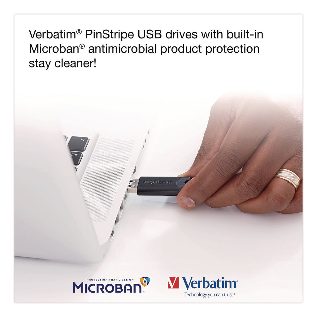 Microban 32GB PinStripe USB 3.2 Flash Drive Business Pack - 32 GB - USB 3.2 (Gen 1) Type A - Black - Lifetime Warranty - 10 / Pack