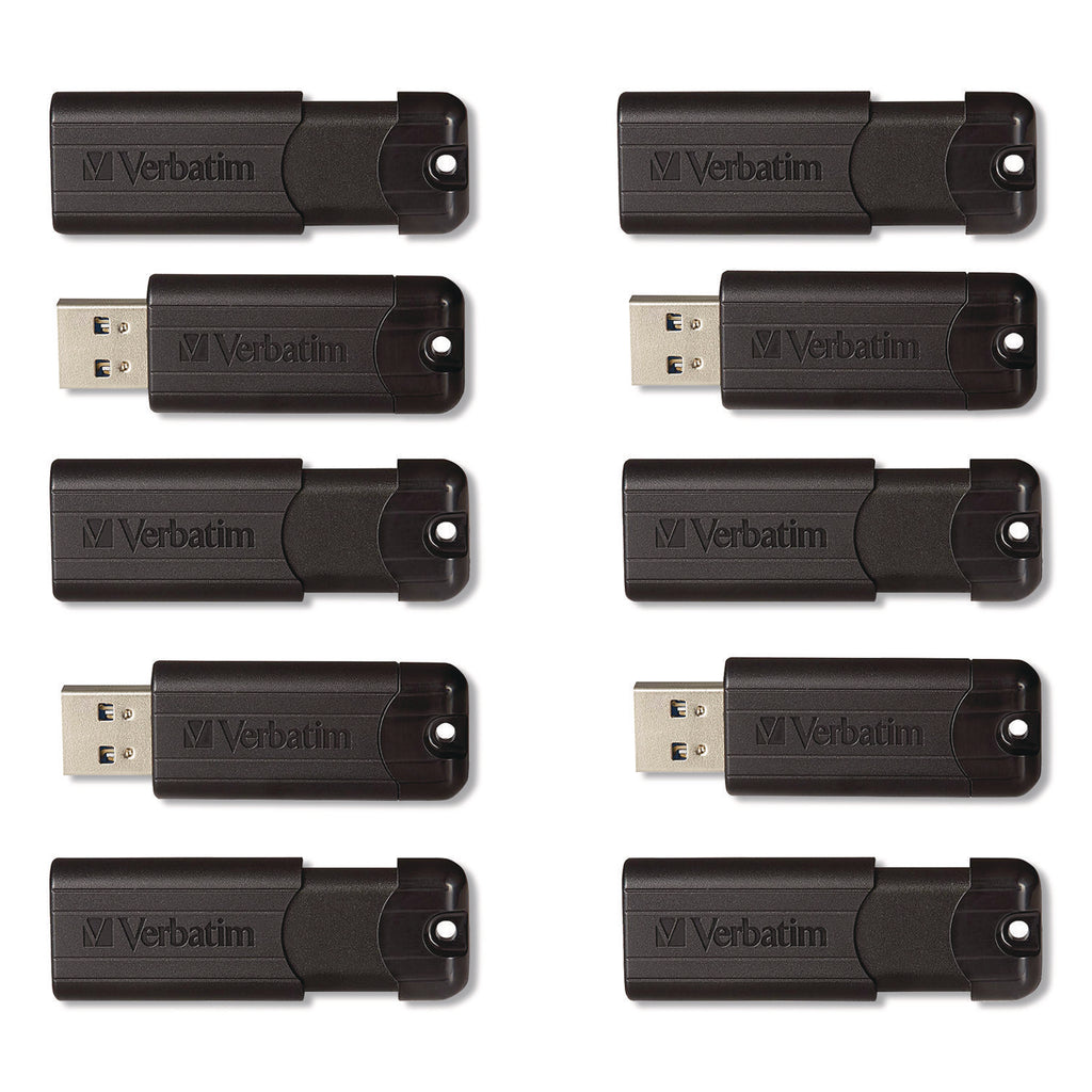 Microban 32GB PinStripe USB 3.2 Flash Drive Business Pack - 32 GB - USB 3.2 (Gen 1) Type A - Black - Lifetime Warranty - 10 / Pack