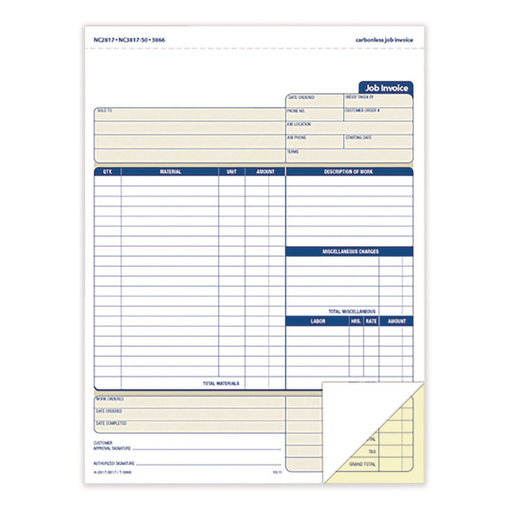 Adams Contractor Forms - 100 Sheet(s) - 2 PartCarbonless Copy - 8.50" x 11.43" Form Size - White - 1 Each