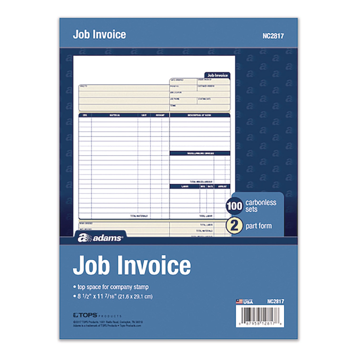 Adams Contractor Forms - 100 Sheet(s) - 2 PartCarbonless Copy - 8.50" x 11.43" Form Size - White - 1 Each