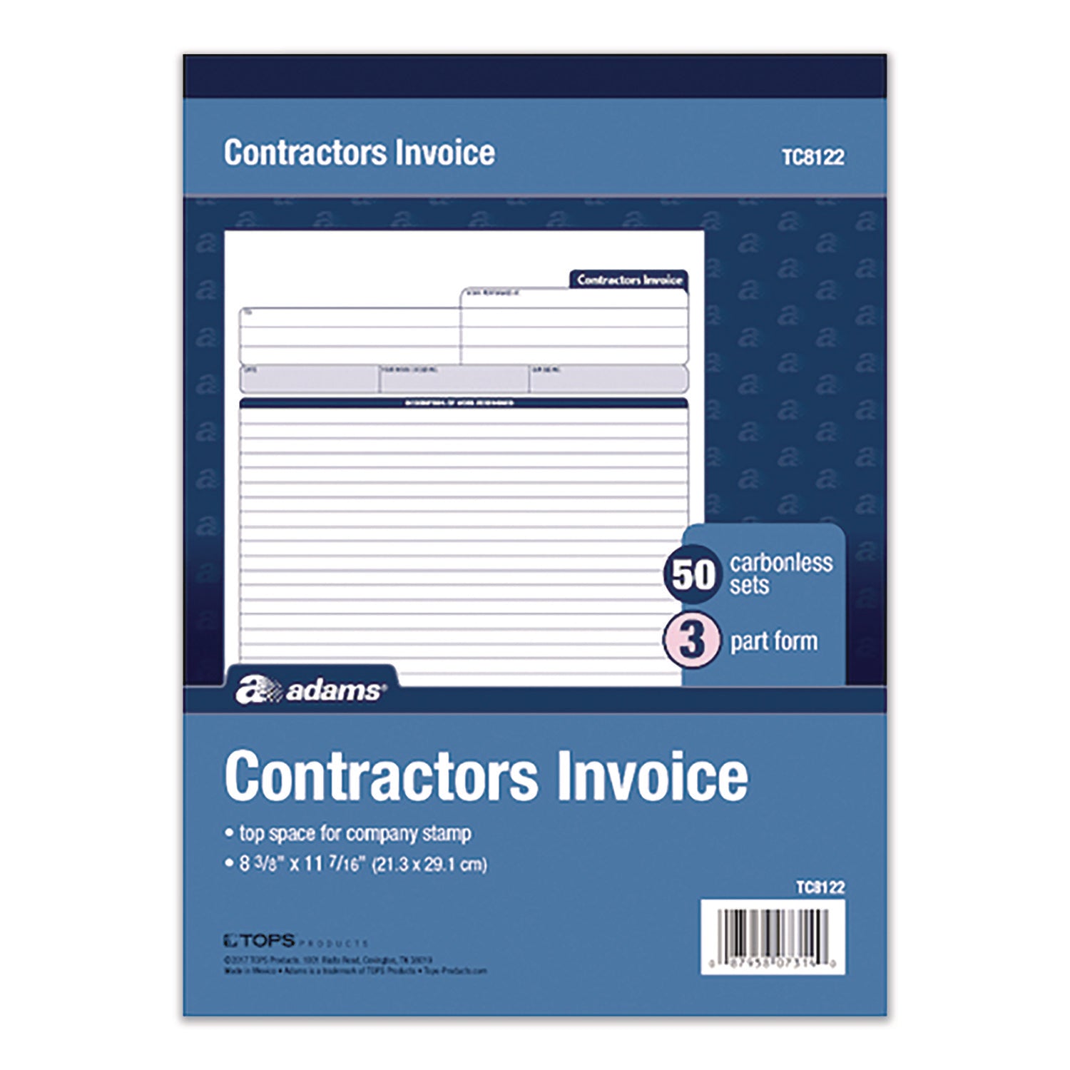 Adams Contractor's Invoice Book - 50 Sheet(s) - 3 PartCarbonless Copy - 8.37" x 11" Sheet Size - White - 1 Each