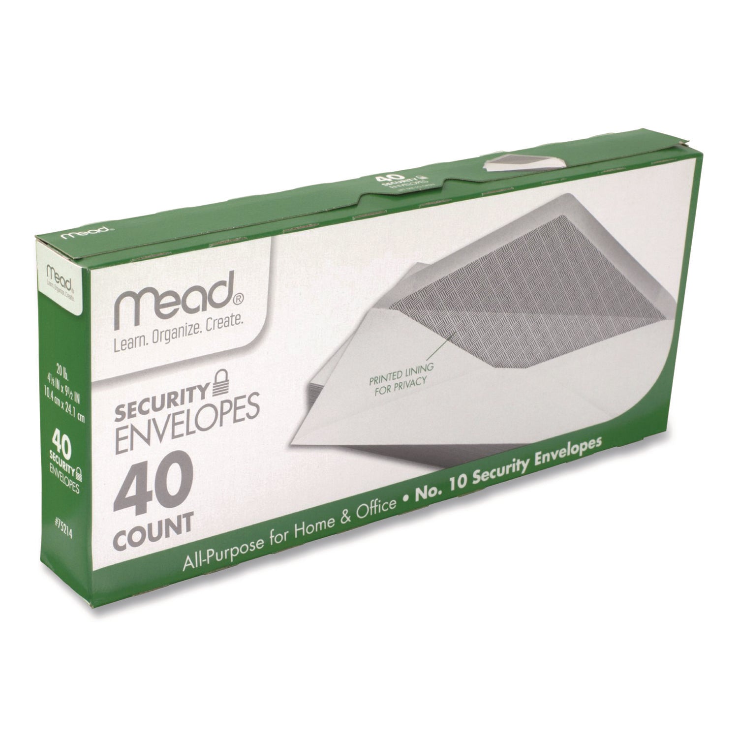 Mead No. 10 Security Envelopes - Business - #10 - 9 1/2" Width x 4 1/8" Length - 20 lb - Gummed - Wove - 40 / Box - White