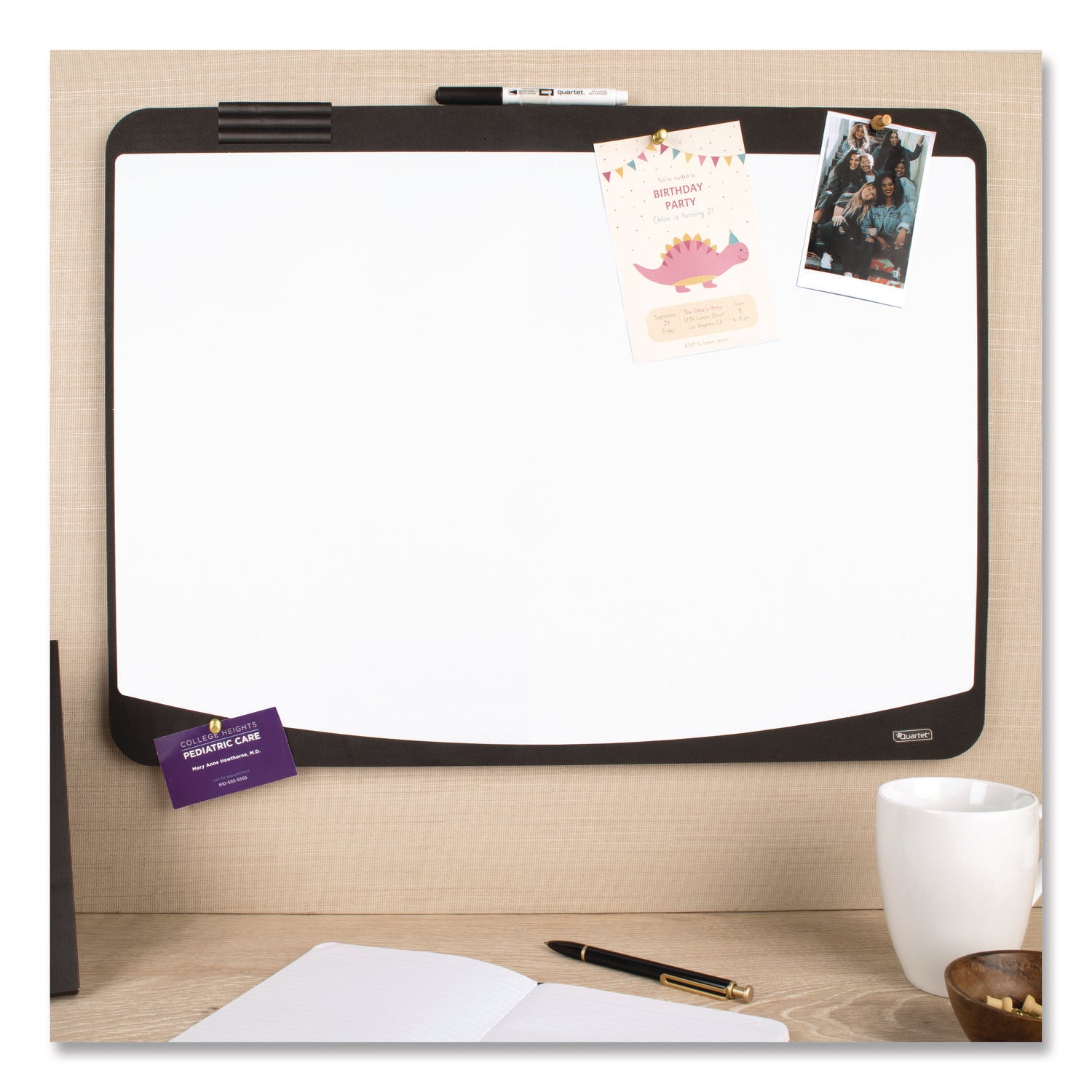 Tack and Write Board, 25.5 x 17.5, Black/White Surface, Black Plastic Frame