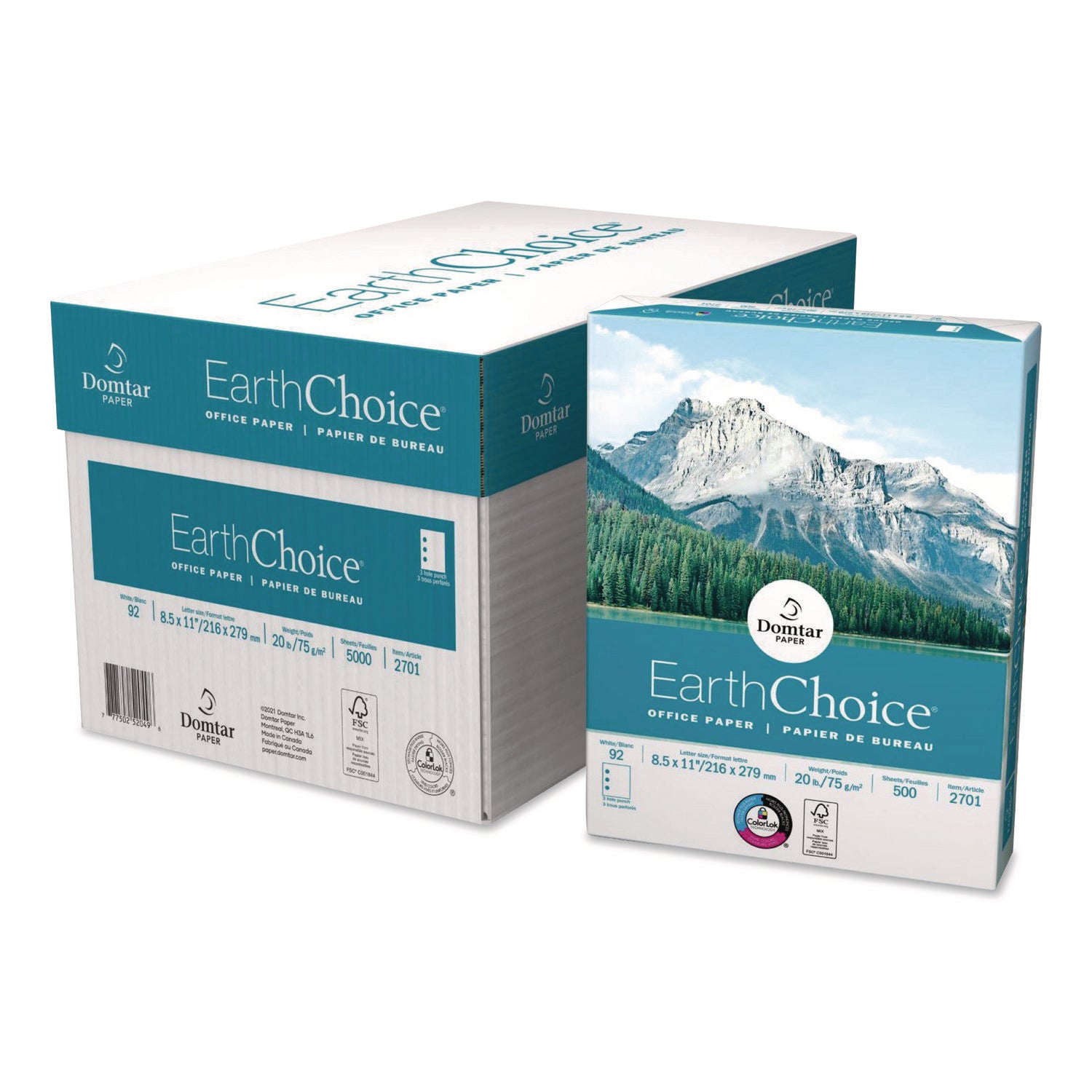 EarthChoice Office Paper - White - Letter - 8 1/2" x 11" - 20 lb Basis Weight - 5000 / Carton - White