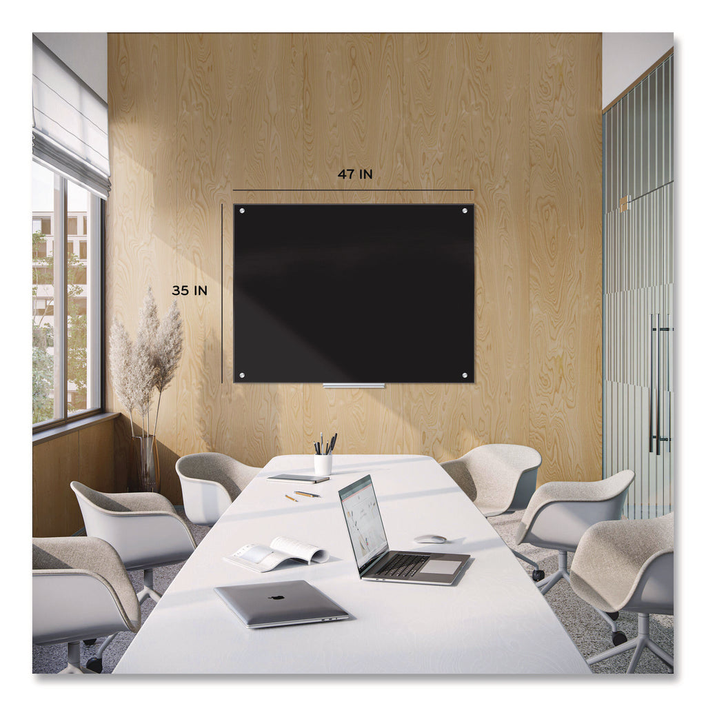 Glass Dry Erase Board, 47 x 35, Black Surface