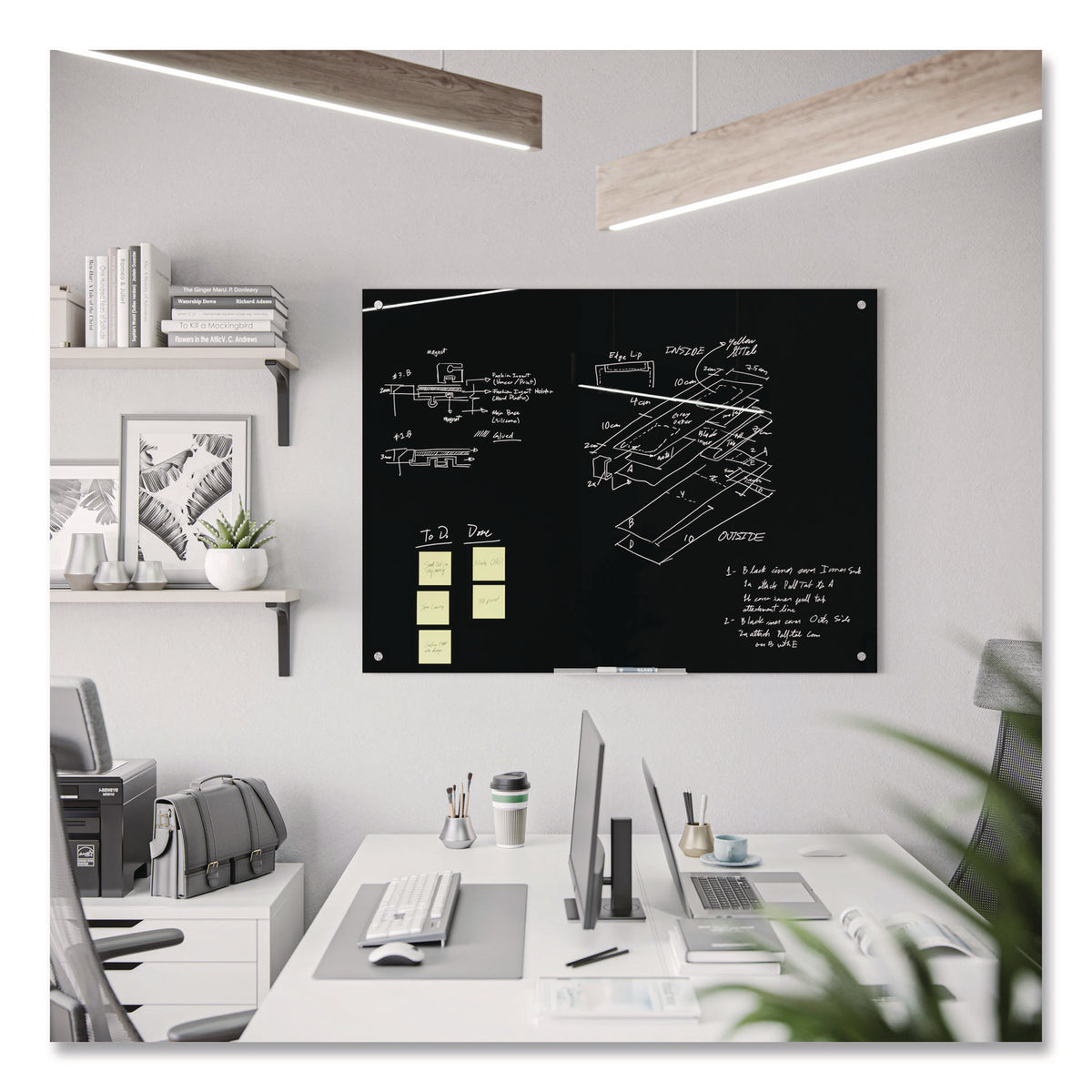 Glass Dry Erase Board, 47 x 35, Black Surface