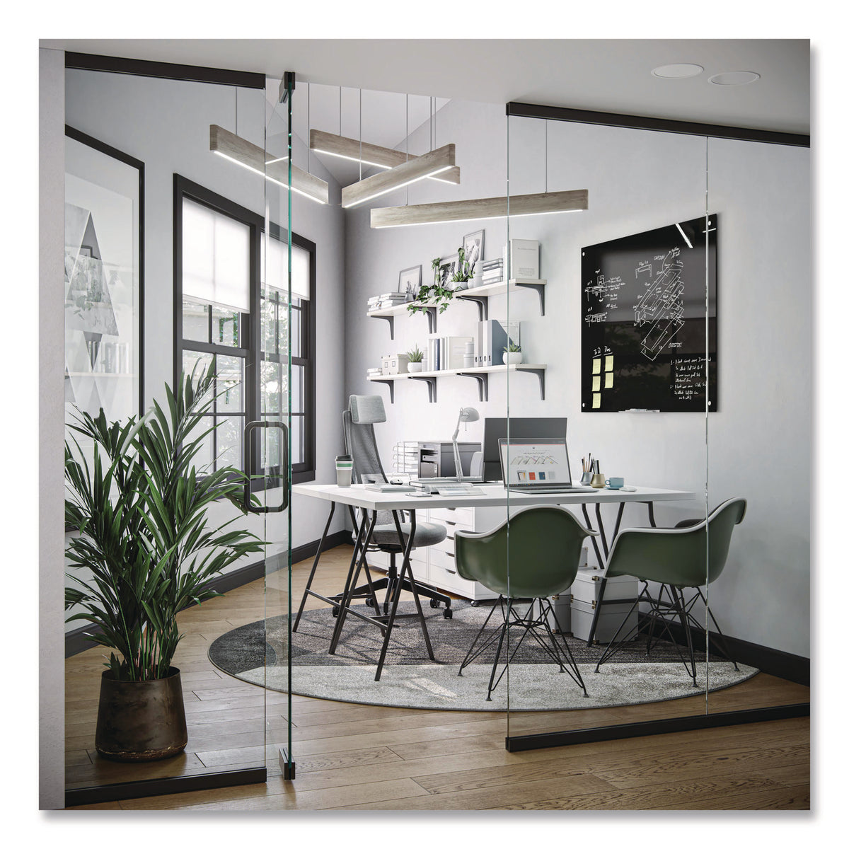 Glass Dry Erase Board, 47 x 35, Black Surface