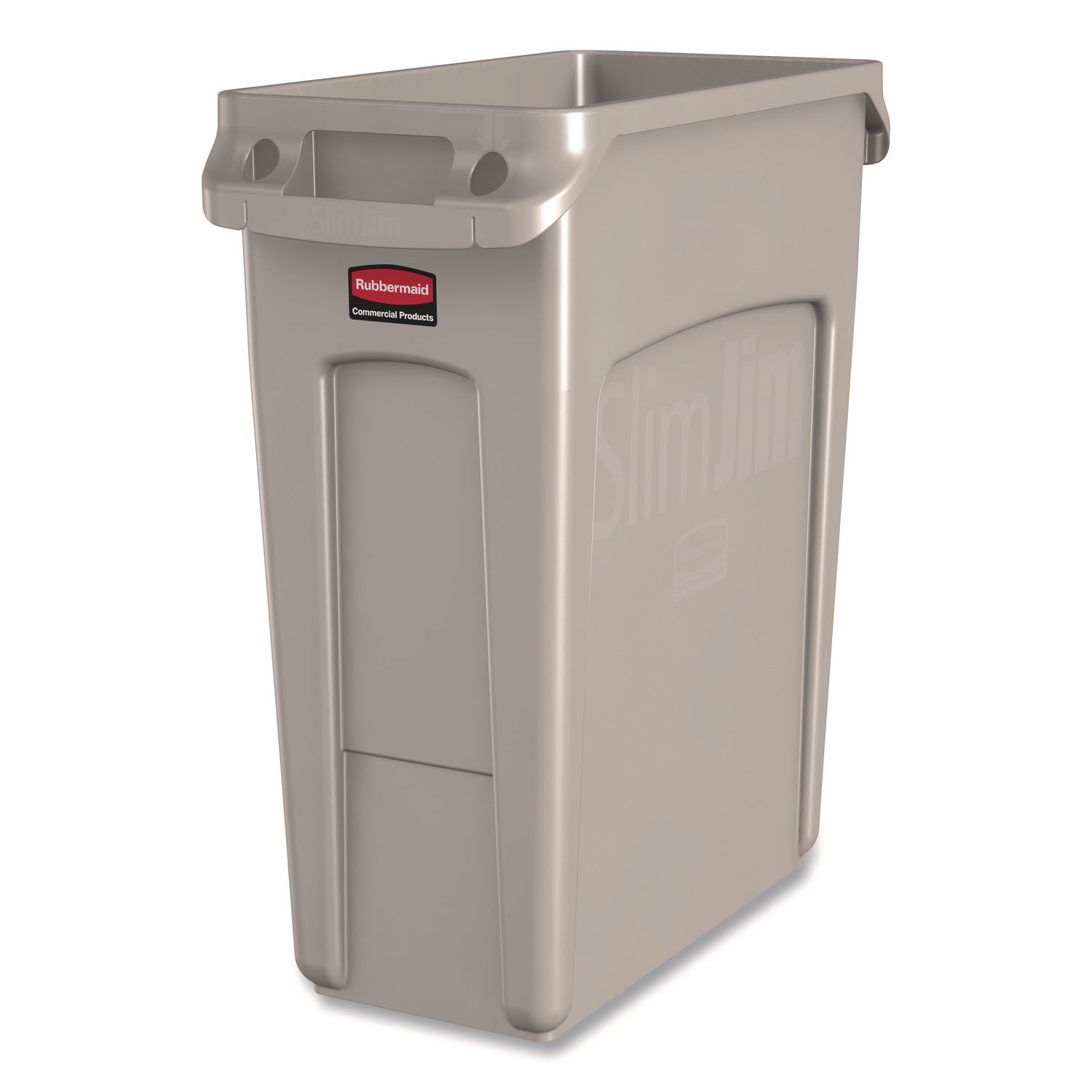 Rubbermaid Commercial Slim Jim Vented Container - 16 gal Capacity - Rectangular - Durable, Vented, Sturdy, Weather Resistant, Handle, Lightweight - 25" Height x 11" Width - Plastic - Gray - 4 / Carton