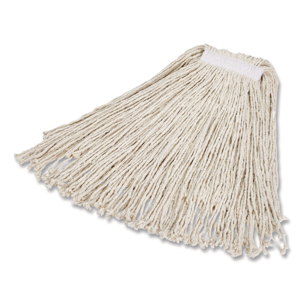 Economy Cut-End Cotton Wet Mop Head, 24oz, 1" Band, White, 12/Carton