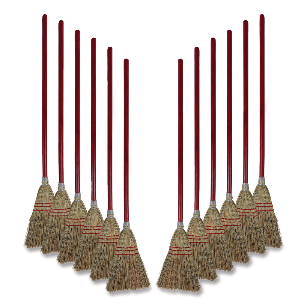 Corn Fiber Lobby/Toy Broom, Corn Fiber Bristles, 39" Overall Length, Red, 12/Carton