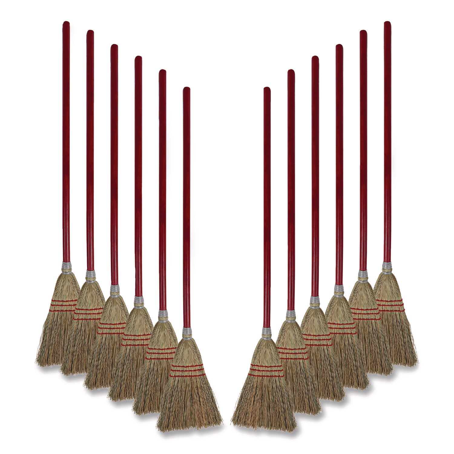 Corn Fiber Lobby/Toy Broom, Corn Fiber Bristles, 39" Overall Length, Red, 12/Carton