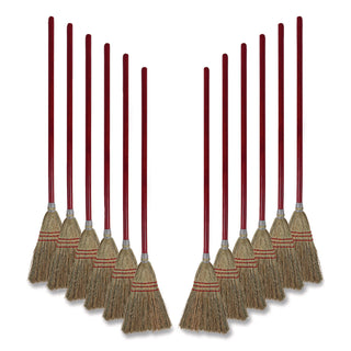 Corn Fiber Lobby/Toy Broom, Corn Fiber Bristles, 39" Overall Length, Red, 12/Carton