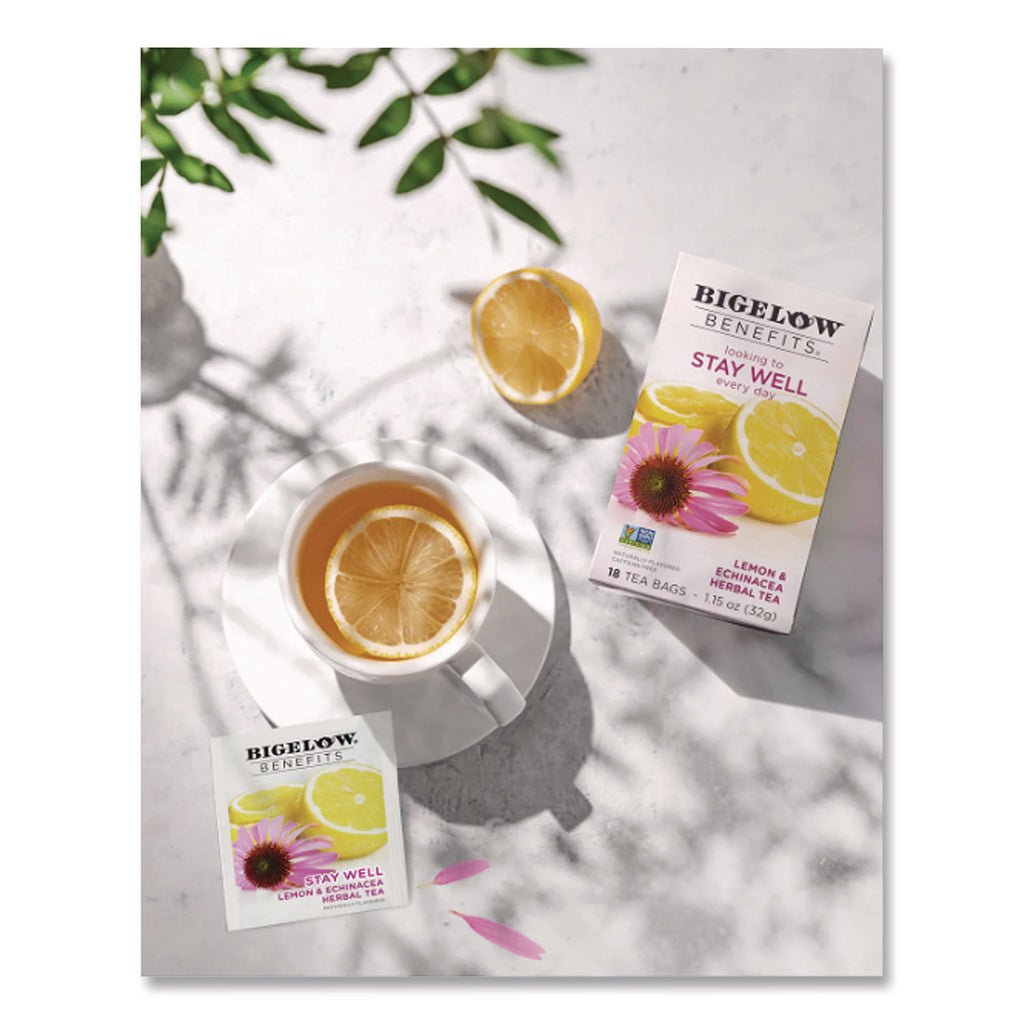 Benefits Lemon and Echinacea Herbal Tea Bags, 0.6 oz Tea Bag, 18/Box