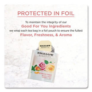 Benefits Rose & Mint Herbal Tea Bags, 0.6 oz Tea Bag, 18/Box