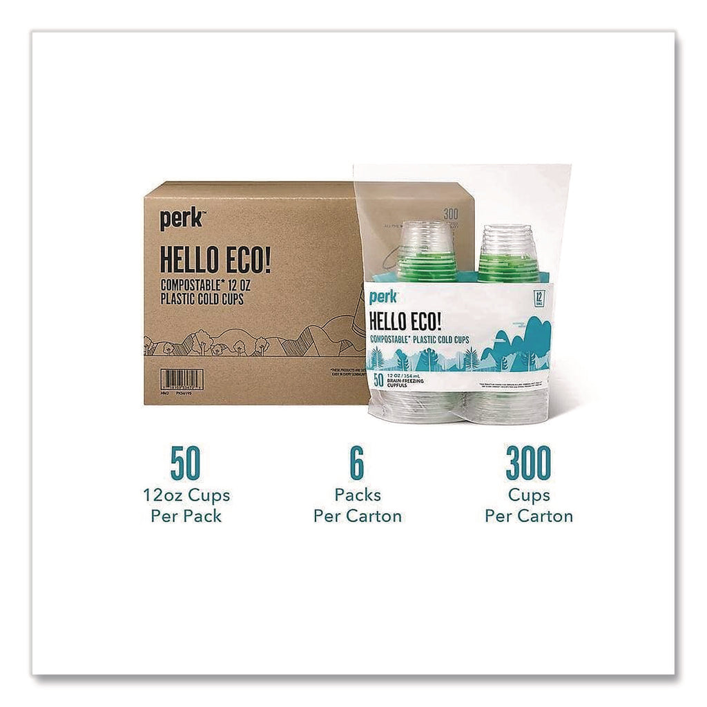 Eco-ID Compostable PLA Corn Plastic Cold Cups, 12 oz, Clear/Green, 50/Pack, 6 Packs/Carton