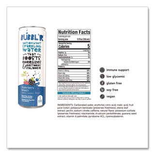 Antioxidant Sparkling Water, Triple Berry Breez'r, 12 oz Can, 12 Cans/Carton
