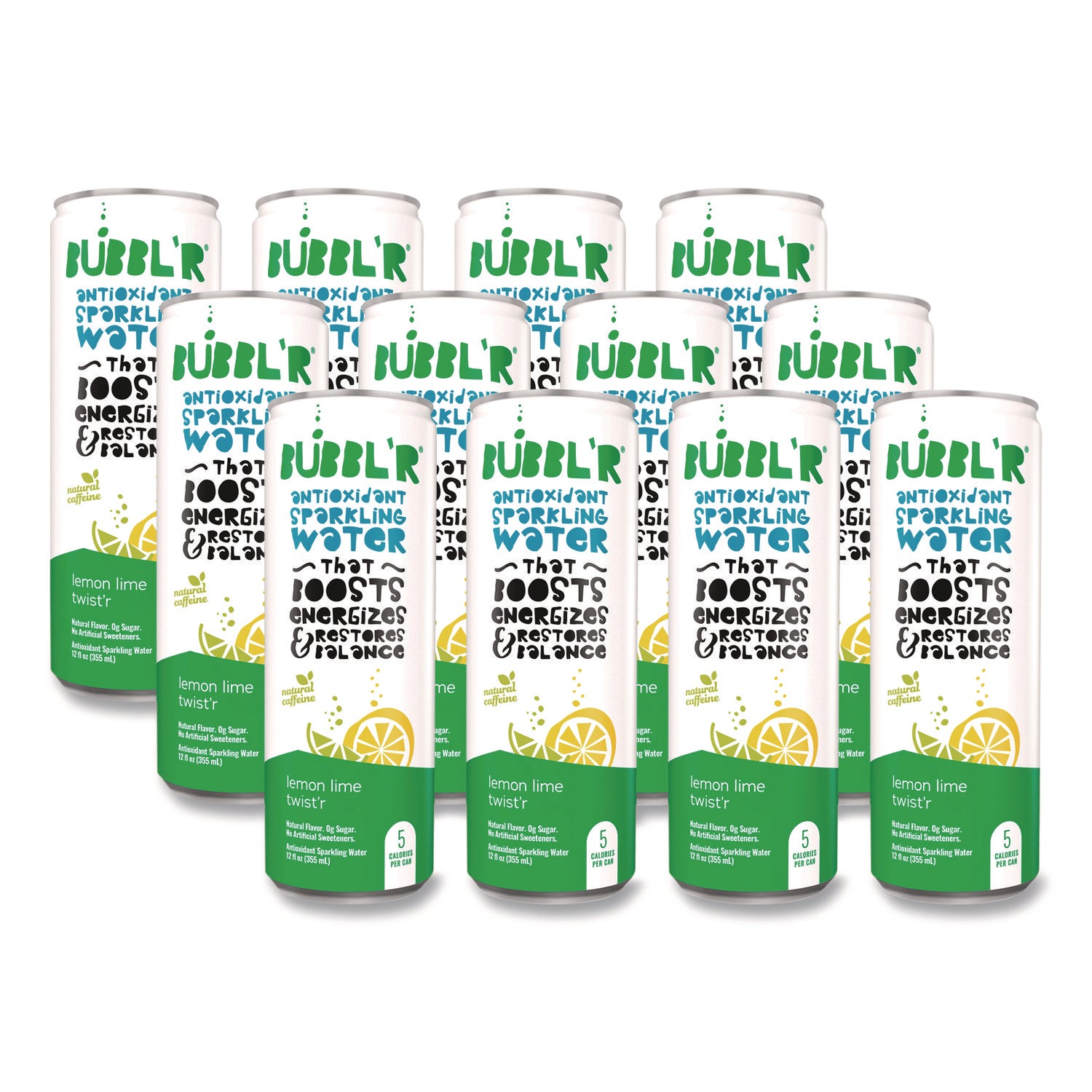 Antioxidant Sparkling Water, Lemon Lime Twist'r, 12 oz Can, 12 Cans/Carton