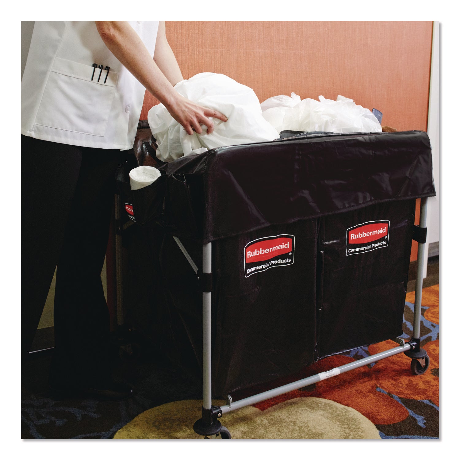 Two-Compartment Collapsible X-Cart, Synthetic Fabric, 2.49 cu ft Bins, 24.1" x 35.7" x 34", Black/Silver