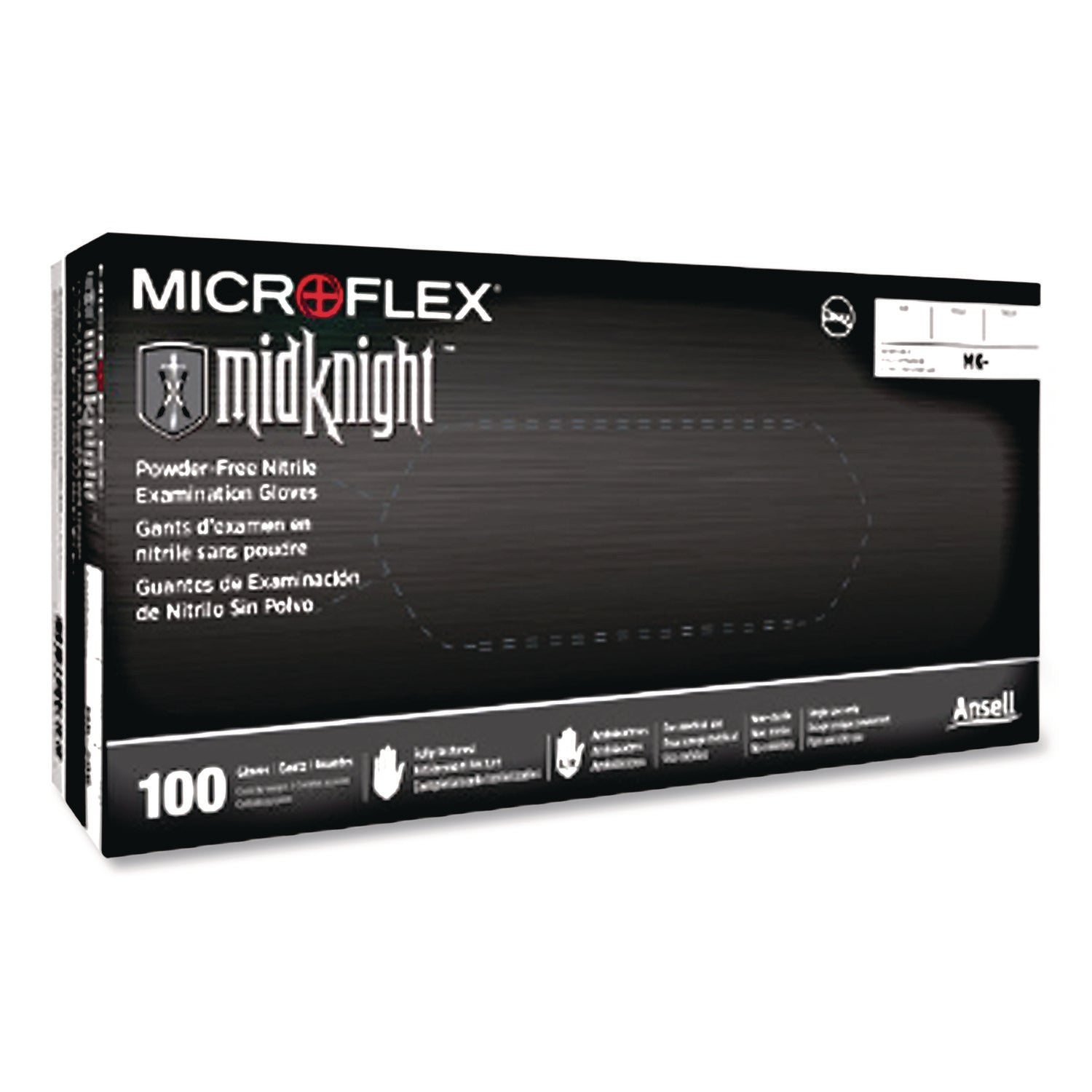 MICROFLEX MidKnight Powder-Free Nitrile Gloves, 4.7 mil Palm, 5.9 mil Fingers, 2X-Large, Black, 100/Box