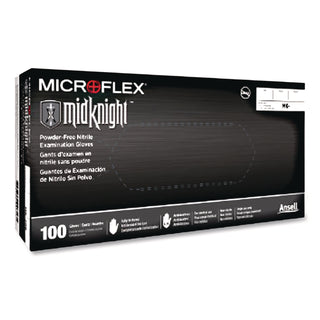 MICROFLEX MidKnight Powder-Free Nitrile Gloves, 4.7 mil Palm, 5.9 mil Fingers, 2X-Large, Black, 100/Box