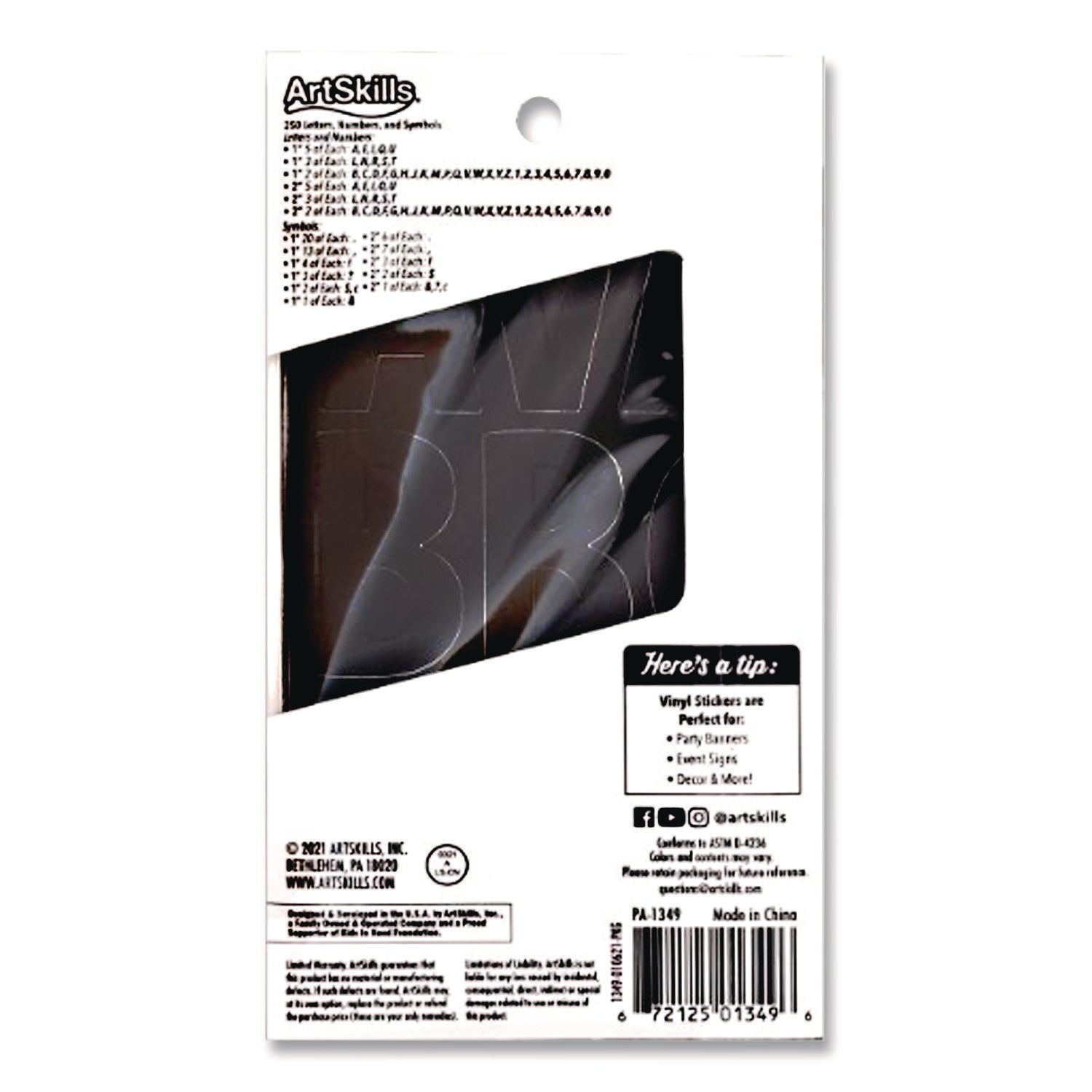 Poster and Bulletin Board Vinyl Letters and Numbers, Black, 1" and 2"h, 250/Pack