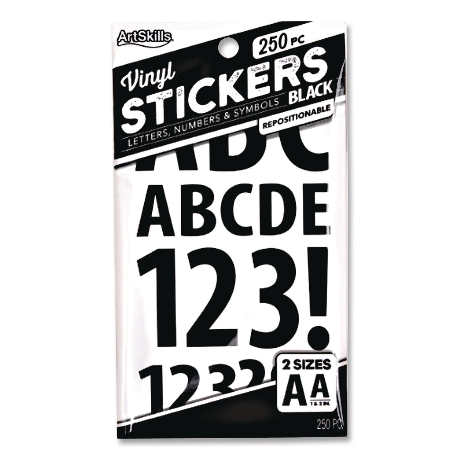 Poster and Bulletin Board Vinyl Letters and Numbers, Black, 1" and 2"h, 250/Pack