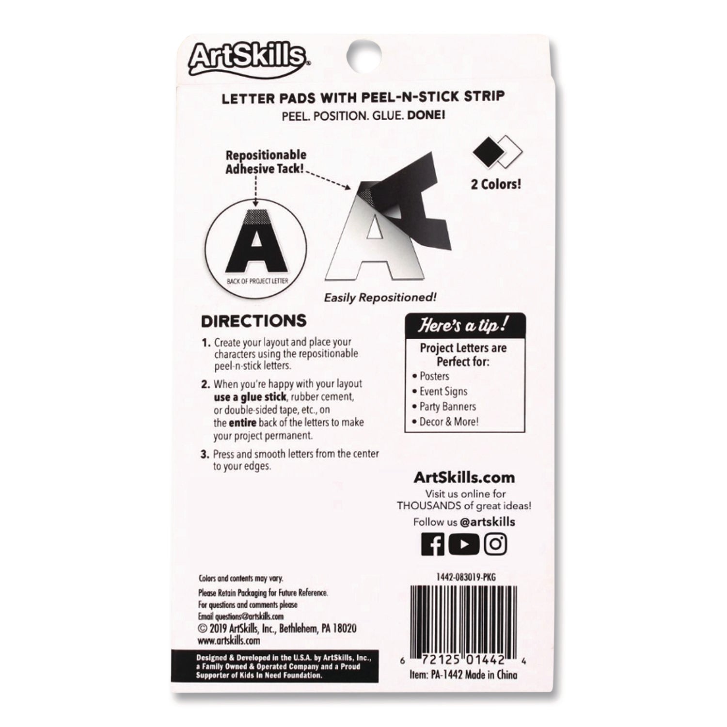 Black and White Poster Letters and Numbers, 10"h, 310/Pack