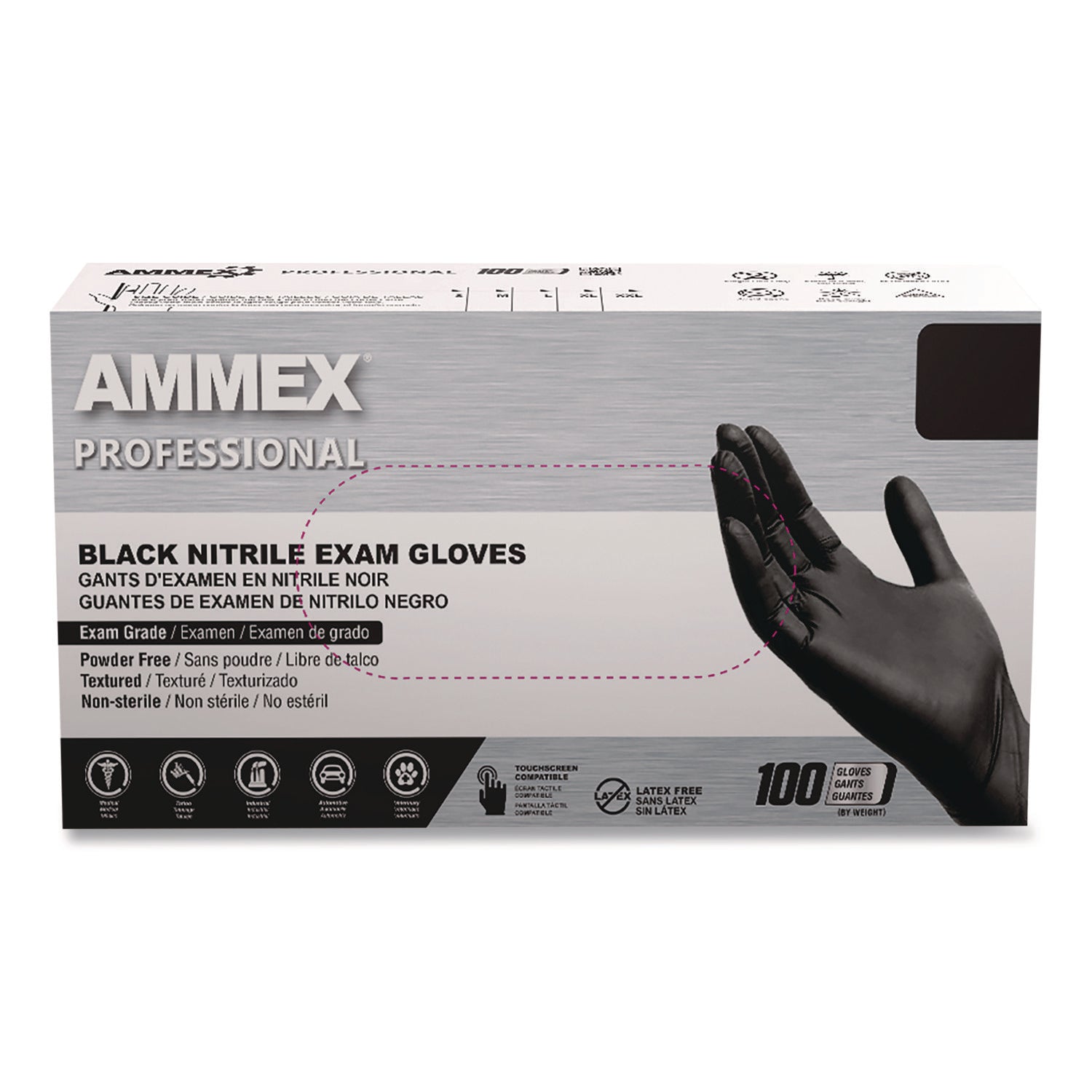 Nitrile Exam Gloves, Powder-Free, 3 mil, Medium, Black, 100/Box