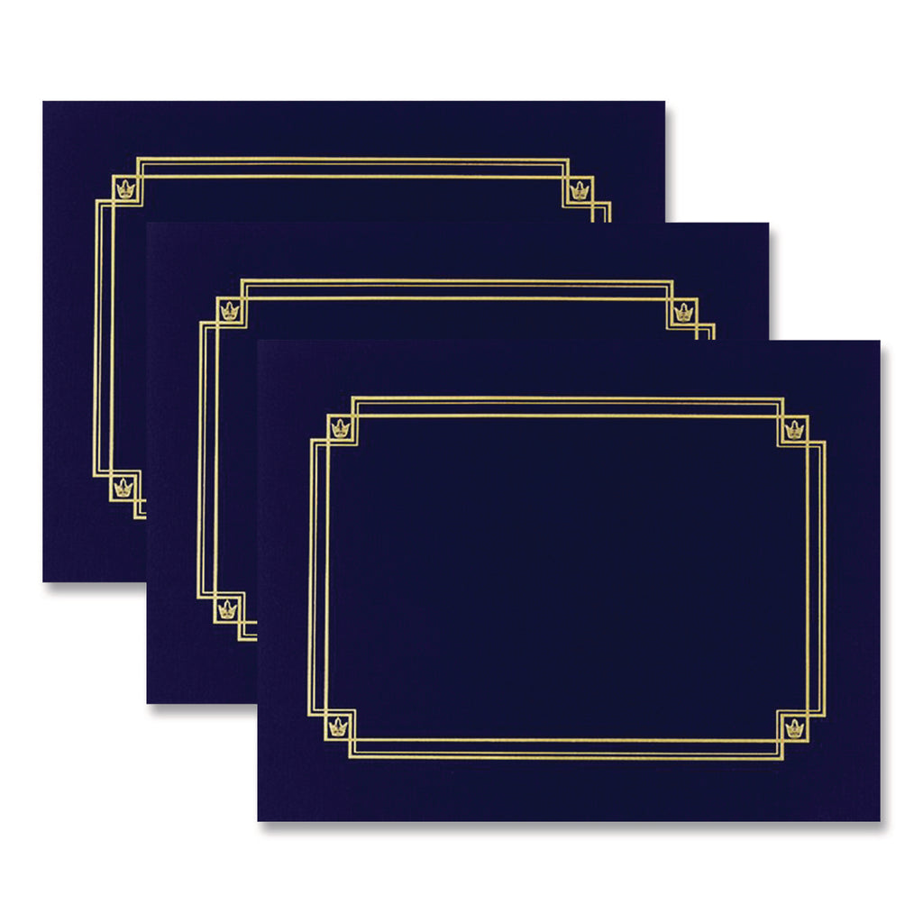 Premium Textured Certificate Holder, 12.65 x 9.75, Navy, 3/Pack