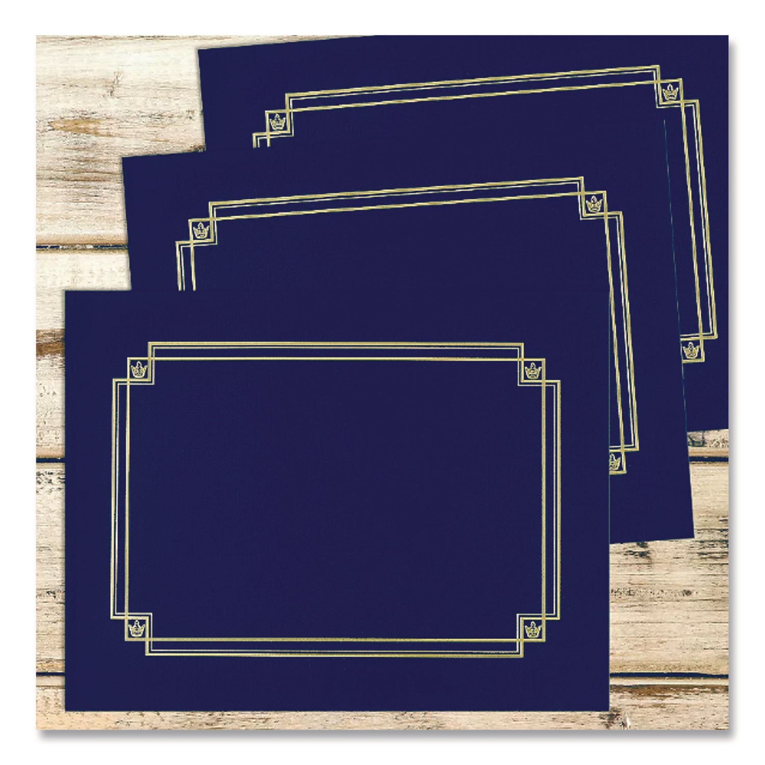 Premium Textured Certificate Holder, 12.65 x 9.75, Navy, 3/Pack