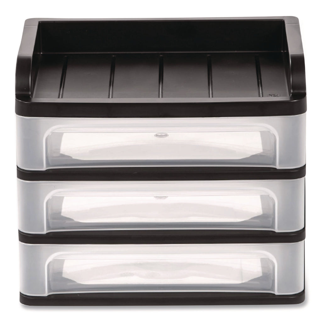 Small Three-Drawer Desktop Storage, 3 Sections, 9.13 x 6.88 x 8.13, Black/Clear