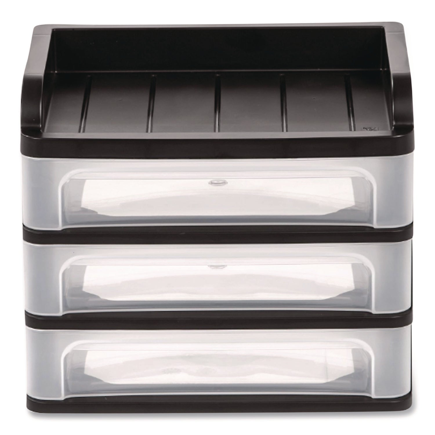 Small Three-Drawer Desktop Storage, 3 Sections, 9.13 x 6.88 x 8.13, Black/Clear