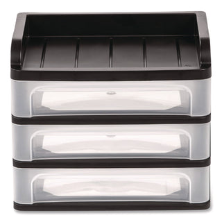 Small Three-Drawer Desktop Storage, 3 Sections, 9.13 x 6.88 x 8.13, Black/Clear