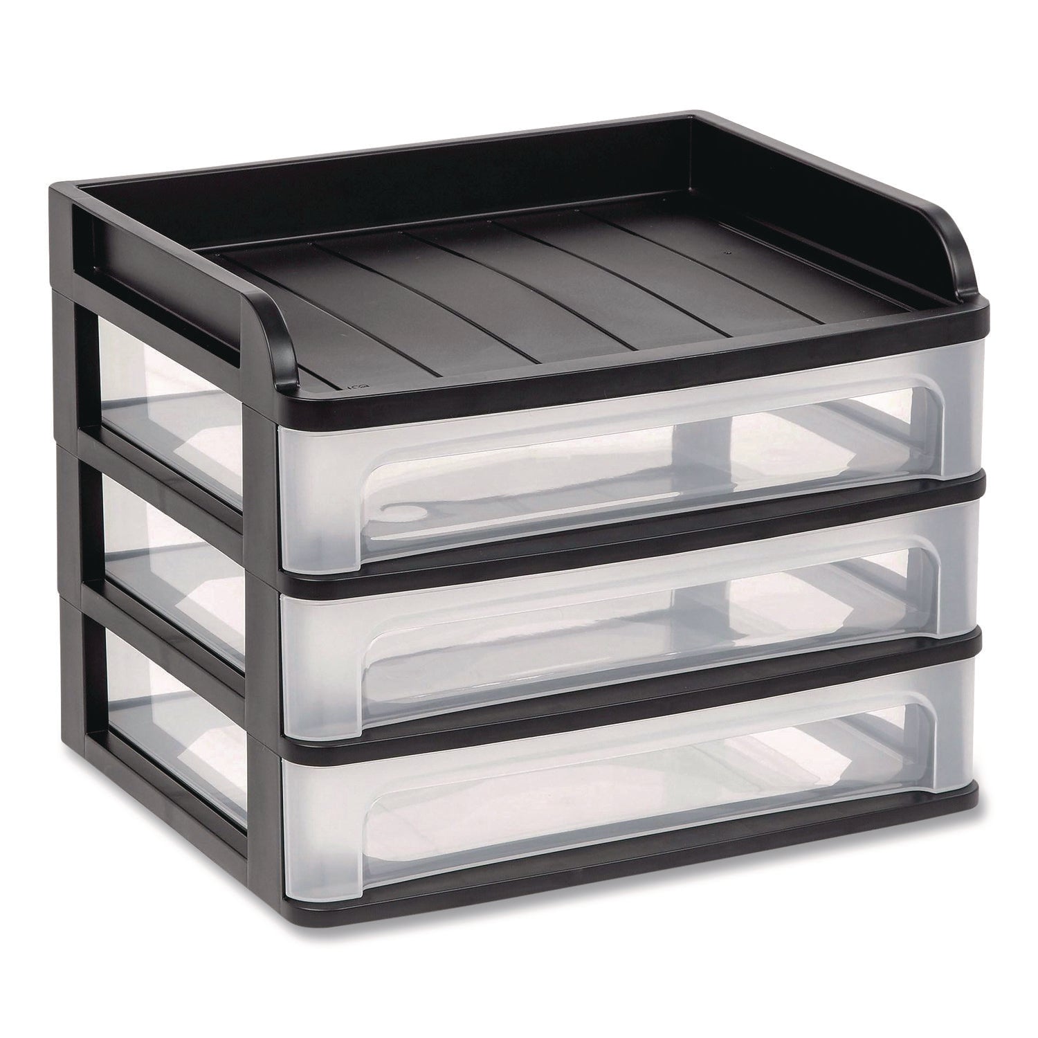 Small Three-Drawer Desktop Storage, 3 Sections, 9.13 x 6.88 x 8.13, Black/Clear
