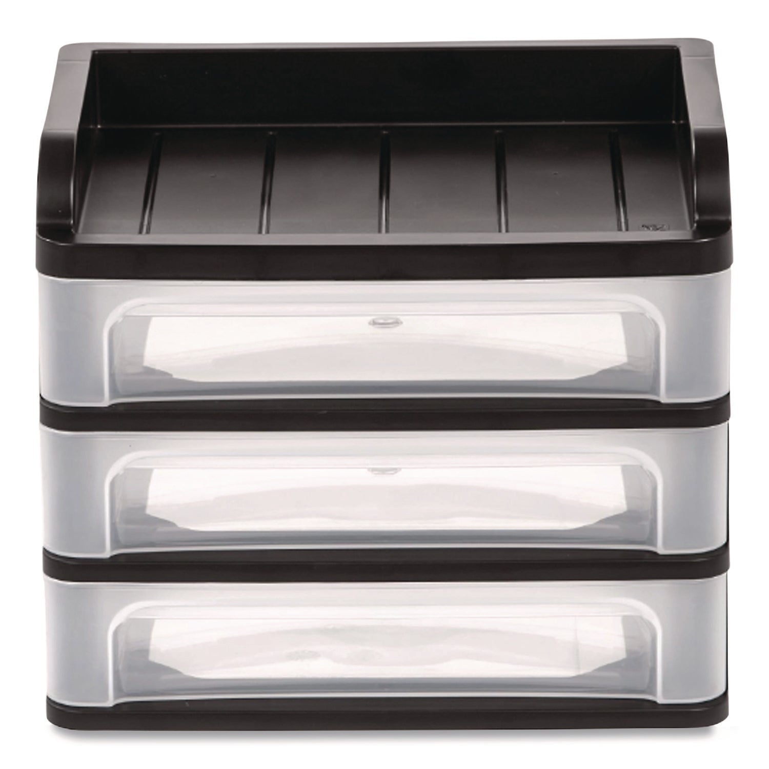 Medium Three-Drawer Desktop Storage, 3 Sections, Letter Size Files, 14.25 x 11.88 x 11.25, Black/Clear