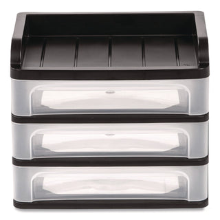 Medium Three-Drawer Desktop Storage, 3 Sections, Letter Size Files, 14.25 x 11.88 x 11.25, Black/Clear