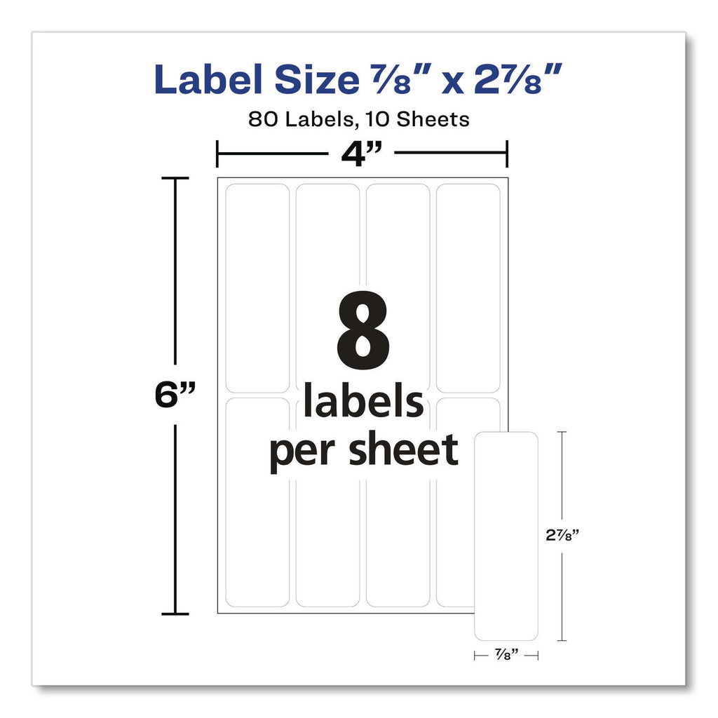 Erasable ID Labels, Inkjet/Laser Printers, 0.88 x 2.88, White, 8/Sheet, 10 Sheets/Pack