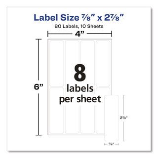 Erasable ID Labels, Inkjet/Laser Printers, 0.88 x 2.88, White, 8/Sheet, 10 Sheets/Pack