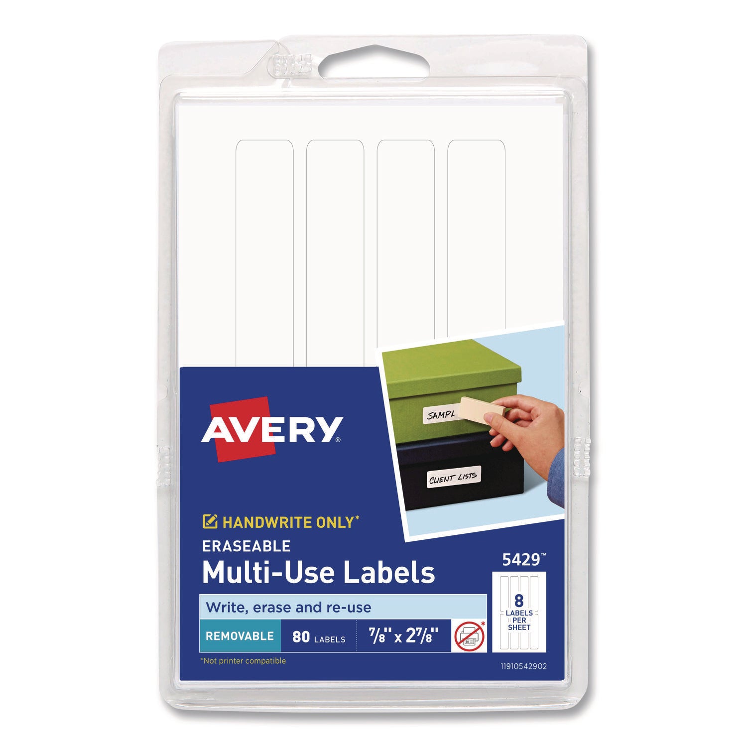 Erasable ID Labels, Inkjet/Laser Printers, 0.88 x 2.88, White, 8/Sheet, 10 Sheets/Pack