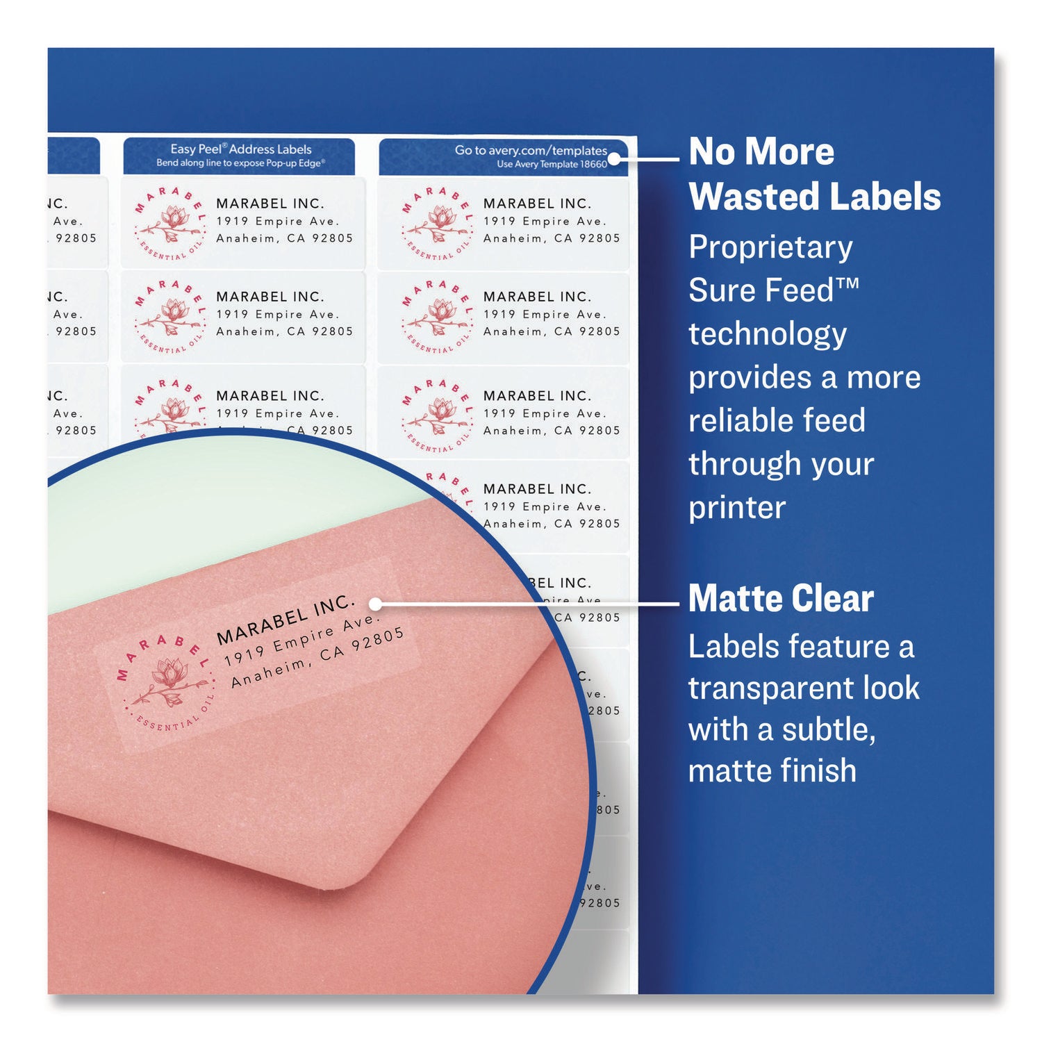 Matte Clear Easy Peel Mailing Labels w/ Sure Feed Technology, Laser Printers, 1.33 x 4, Clear, 14/Sheet, 50 Sheets/Box