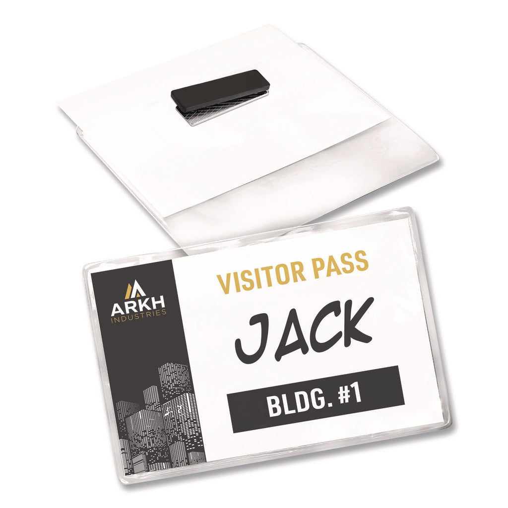 Magnetic Style Name Badge Kit, Horizontal, 4" x 3", White, 48/Pack