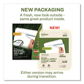 Index Maker EcoFriendly Print and Apply Clear Label Dividers with White Tabs, 12-Tab, 11 x 8.5, White, 5 Sets