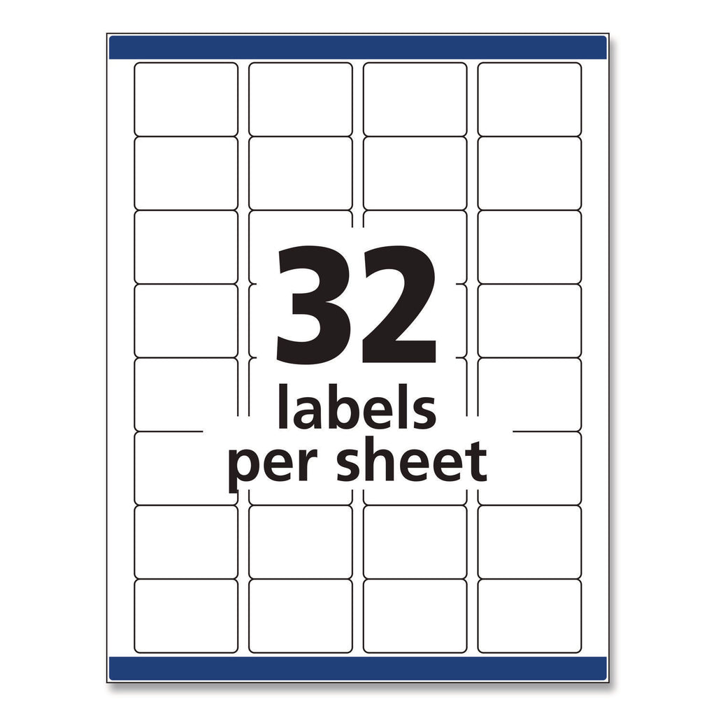 Permanent ID Labels w/ Sure Feed Technology, Inkjet/Laser Printers, 1.25 x 1.75, White, 32/Sheet, 15 Sheets/Pack