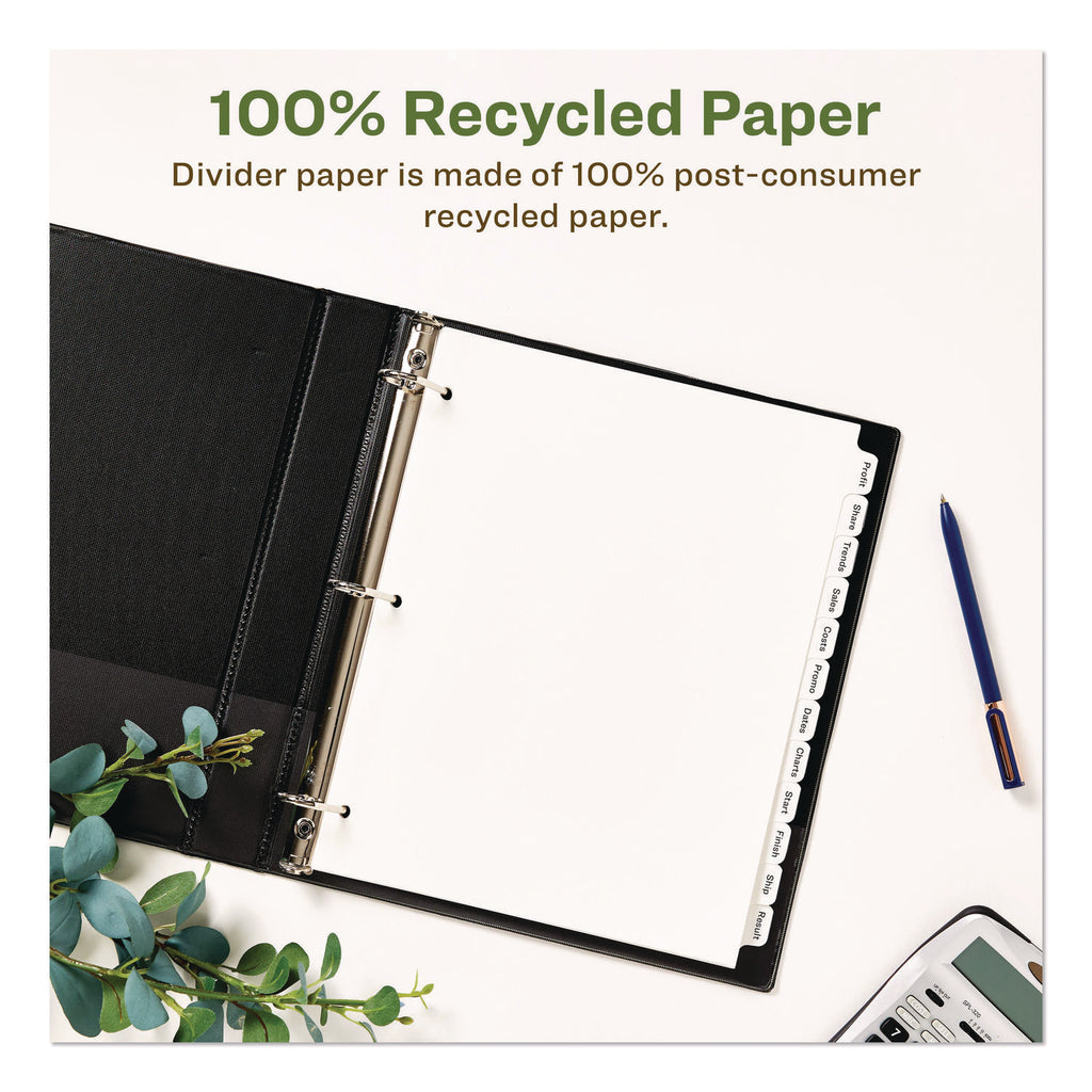 Index Maker EcoFriendly Print and Apply Clear Label Dividers with White Tabs, 12-Tab, 11 x 8.5, White, 5 Sets