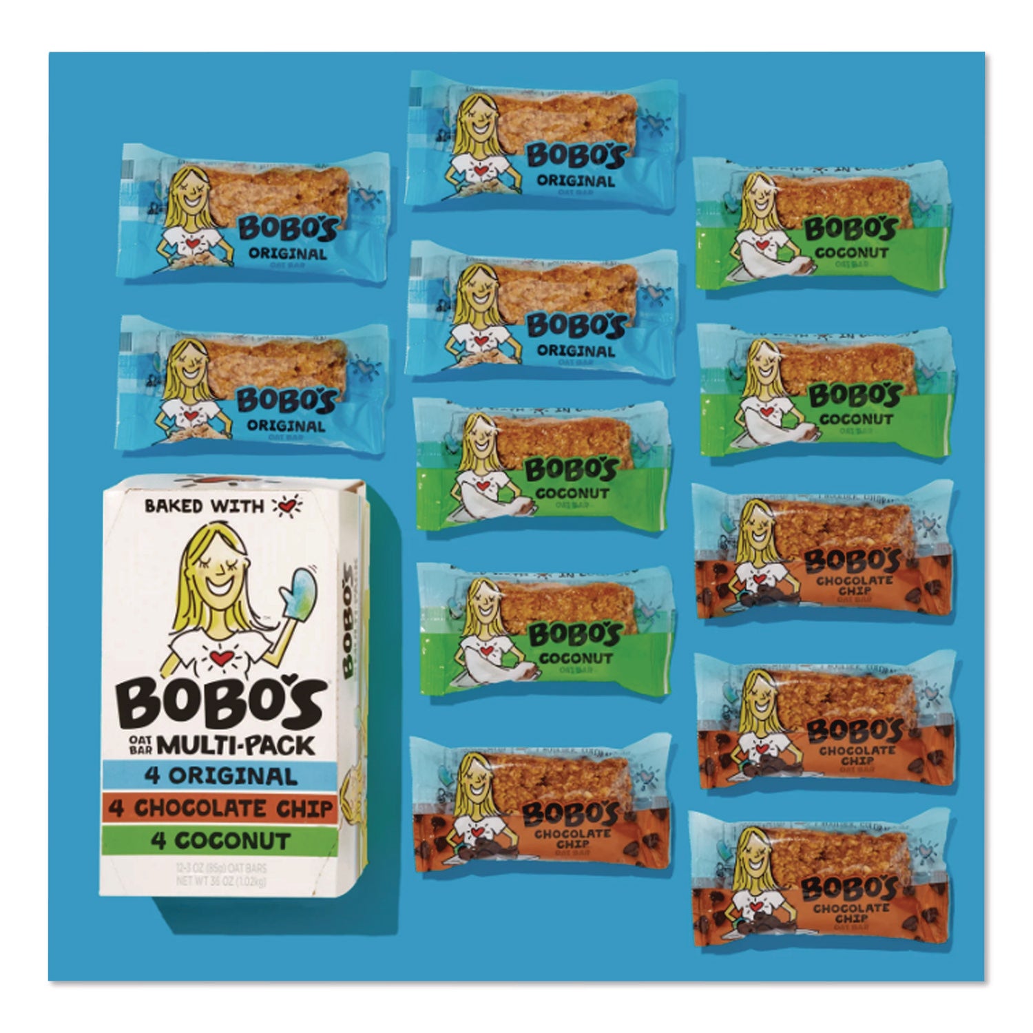 Oat Bar Coconut/Chocolate Chip/Original Multipack, 3 oz Individually Wrapped, 12/Box