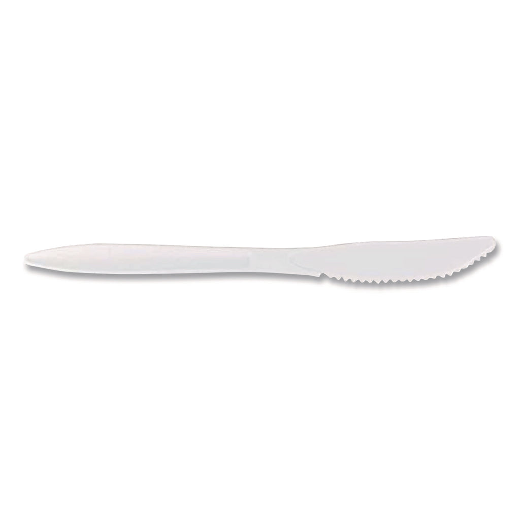 Mediumweight Polypropylene Cutlery, Knife, White, 1,000/Carton
